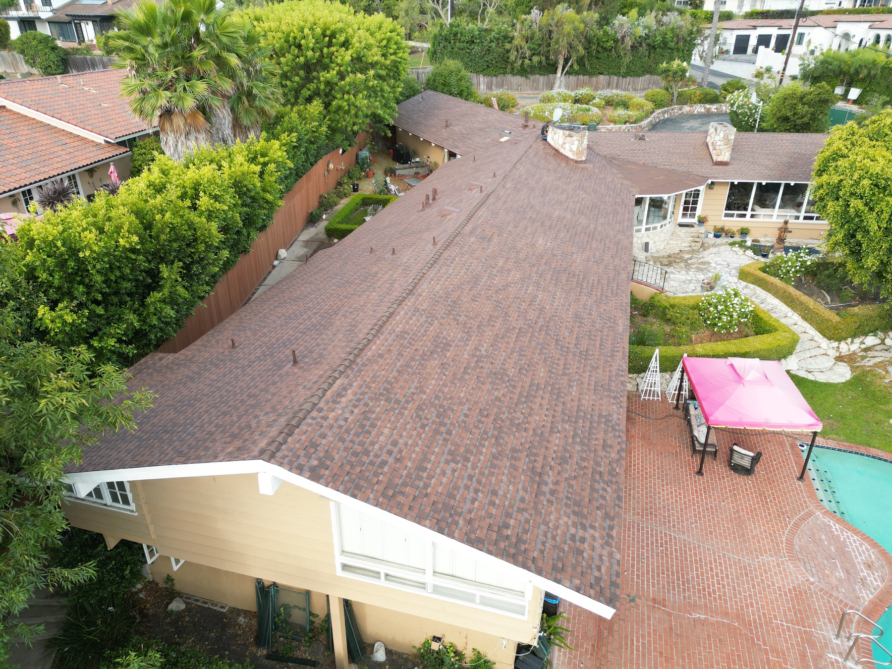Completed pitched roof photographed from above
